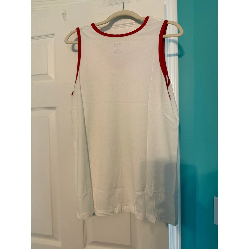 Polo Ralph Lauren Mens Classic Fit Cotton Tank Top White Red Ringer Large L